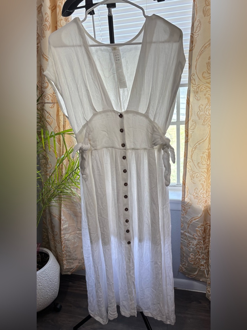 GD SHIELD White Boho Cotton-Blend Button-Down Maxi Dress - Size Small